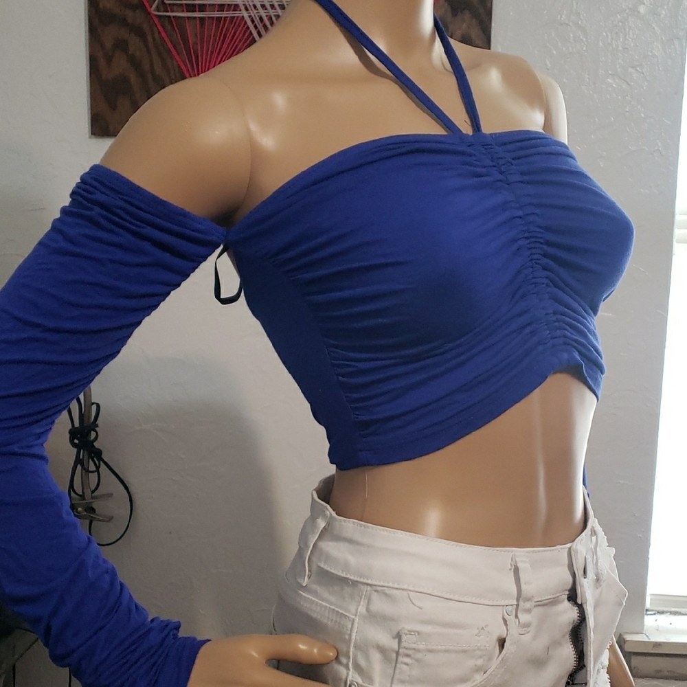 Blue Off-Shoulder Ruched Top - Picture 3 of 7